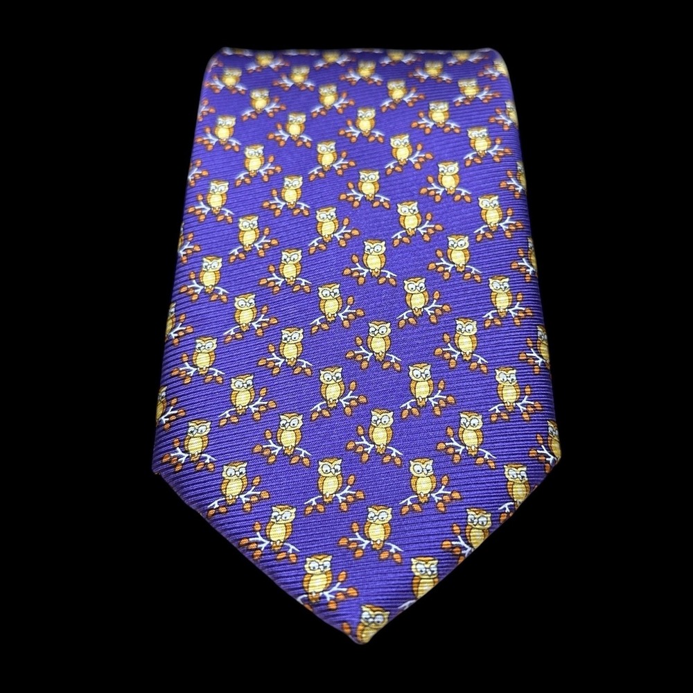Cape Cod Neckwear Mens Purple Silk Owl Pattern Tie Animal Print Necktie